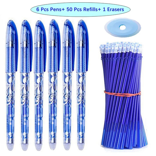 57Pcs/Set Erasable Gel Pens Black Blue Refill Rod 0.5mm Ballpoint Pen