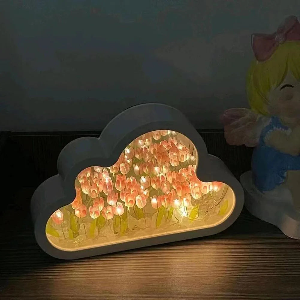 DIY Cloud Tulip LED Night Light Mirror Table Lamps