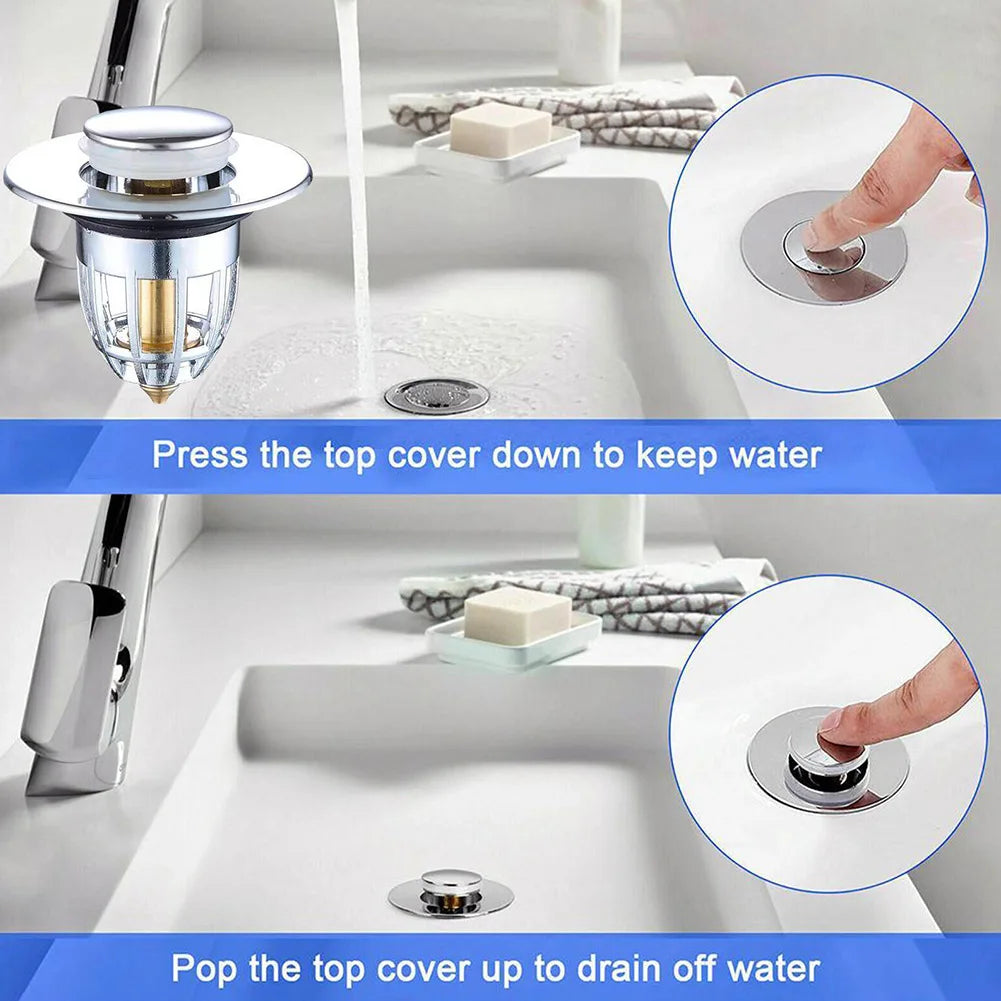 Press Bounce Basin Pop-up Drain Filter Bathroom Shower Sink