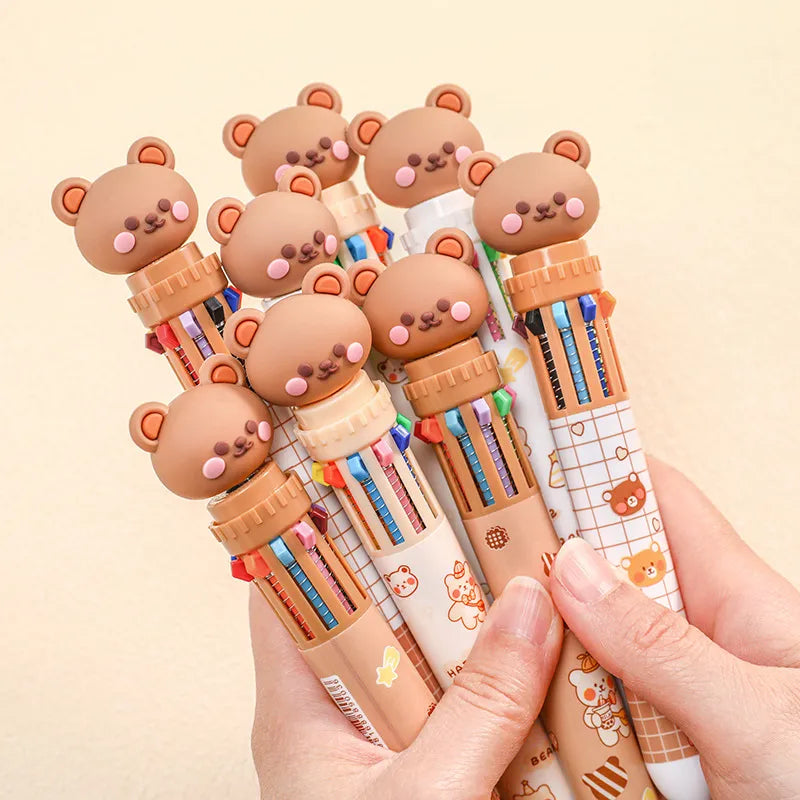 10 Colors Ballpoint Pen Cartoon Bear 0.5mm Colorful Ink Gel