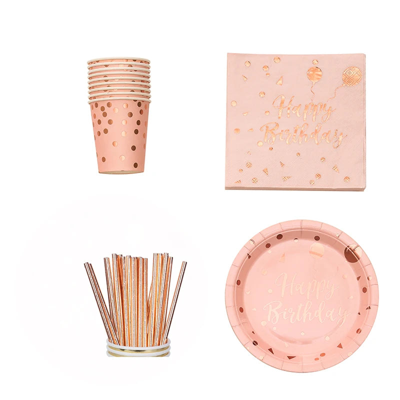 78pcs Rose Gold Party Disposable Tableware Set