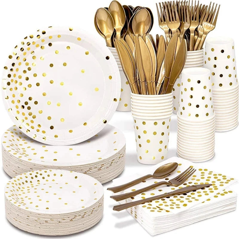 Bronzing golden dots party disposable tableware set