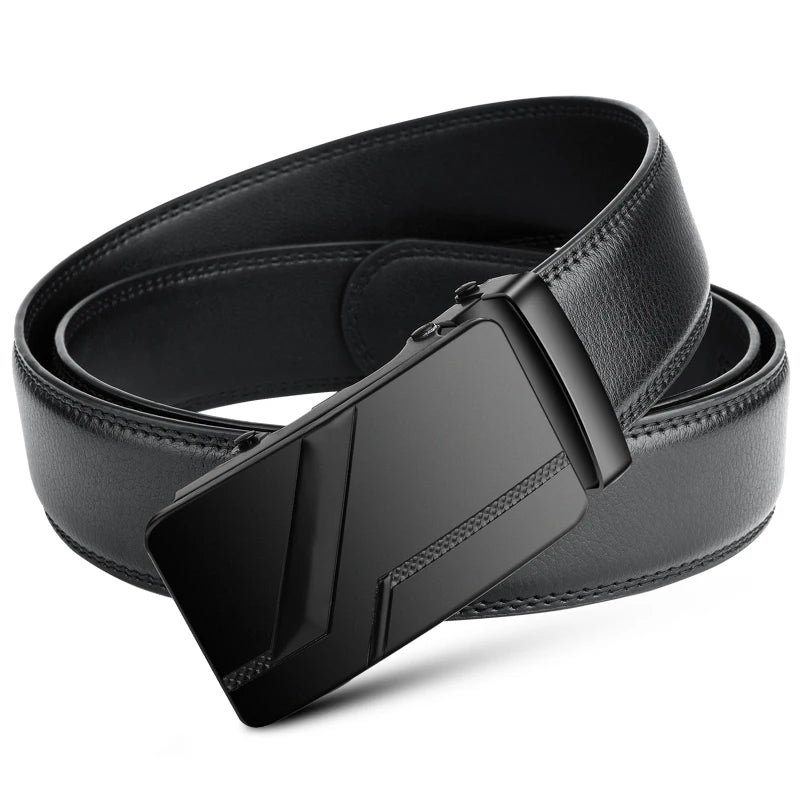 Automatic Simple Buckle Black PU Leather Belt