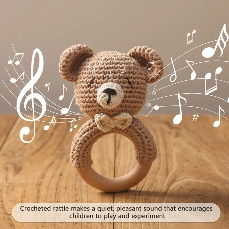 1PC Crochet Animal Bear Rattle Toy