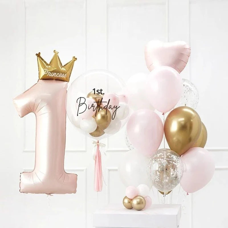 Prince Crown Number Foil Balloons 1st Birthday Party Decorations