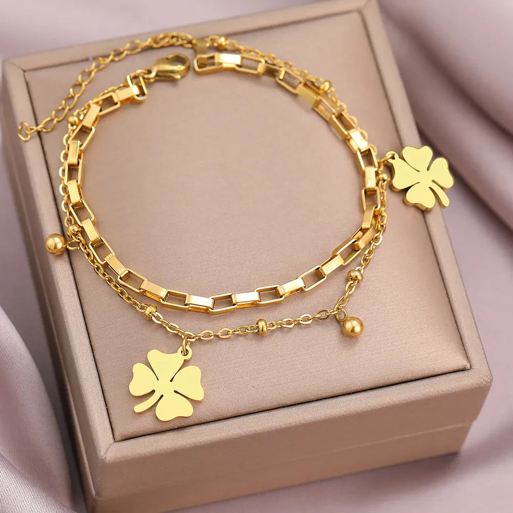 Stainless Steel Bracelets Trendy Fine Bell Clovers