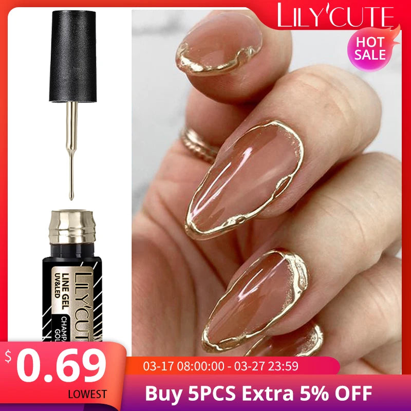 5ml -Bright Metallic Liner Gel Polish Gold, Silver Mirror Gel Nail Polish