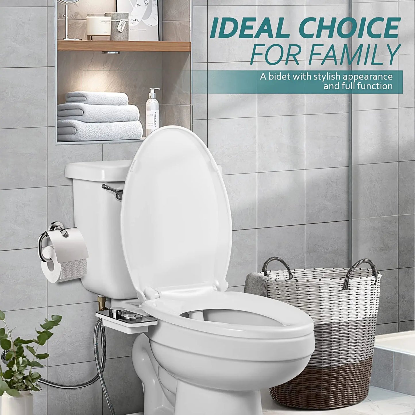 Bidet Toilet Seat Attachment Ultra-thin Non-electric Self-cleaning Dual Nozzles Frontal