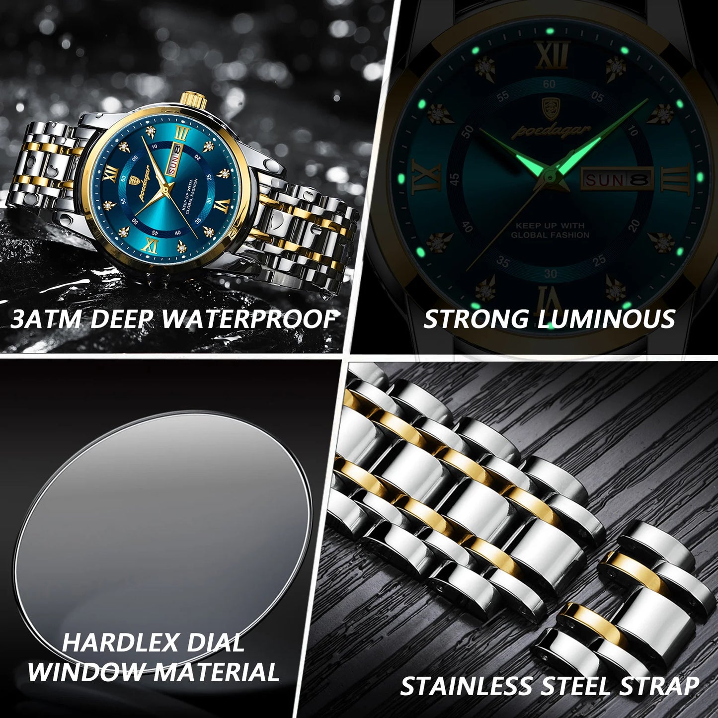 Luxury Watch for Man Elegant Date Week Waterproof