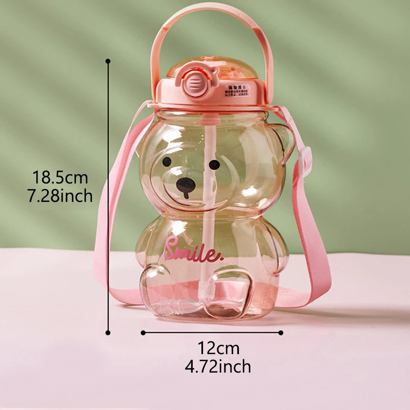 LUSQI 1L Cute Bear Water Cup With Straw