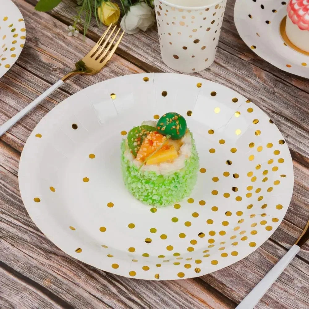 Bronzing golden dots party disposable tableware set