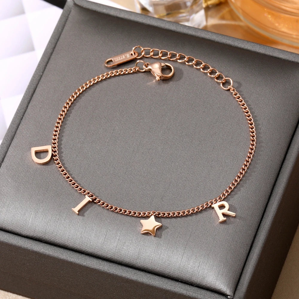 Star Pendant Bracelet Woman Simple Vintage Stainless Steel Bracelet