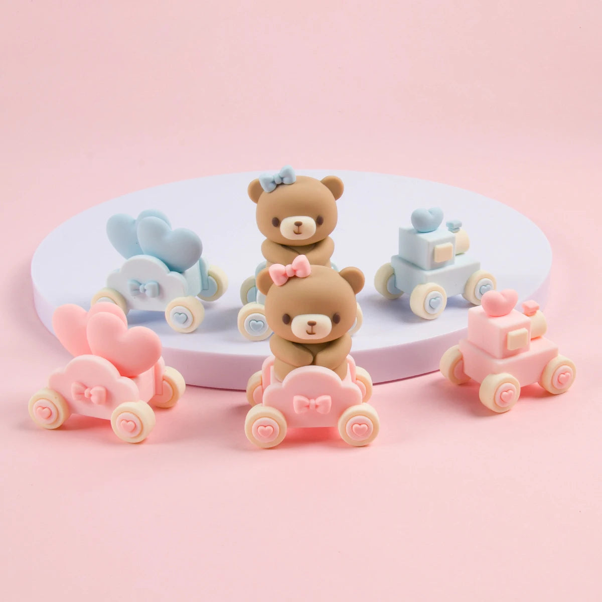 Birthday Cake Toppers Cute Pink Blue Bear