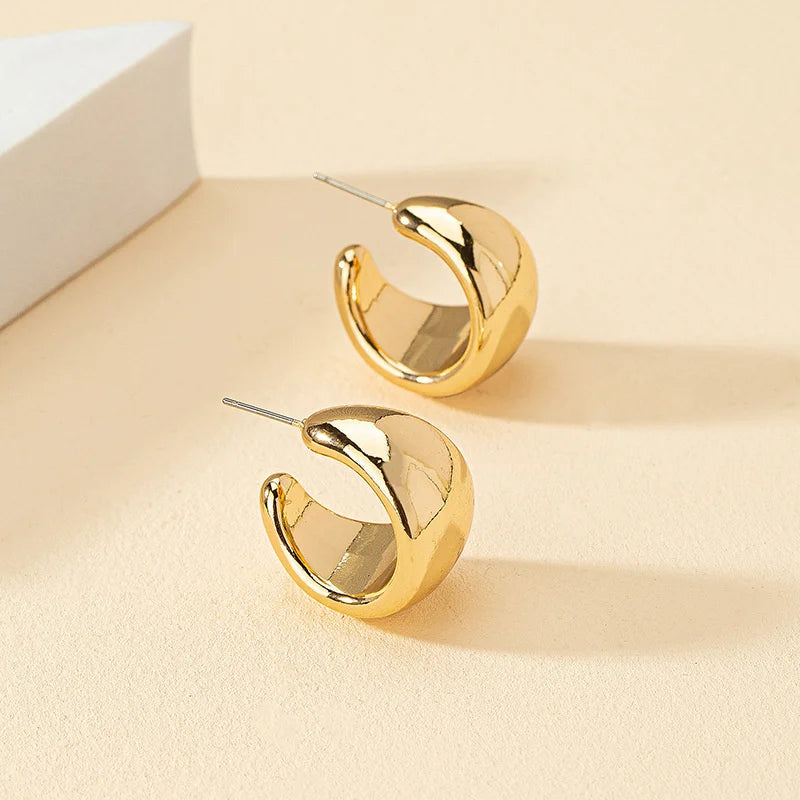 New Gold Color Round Chunky Earrings