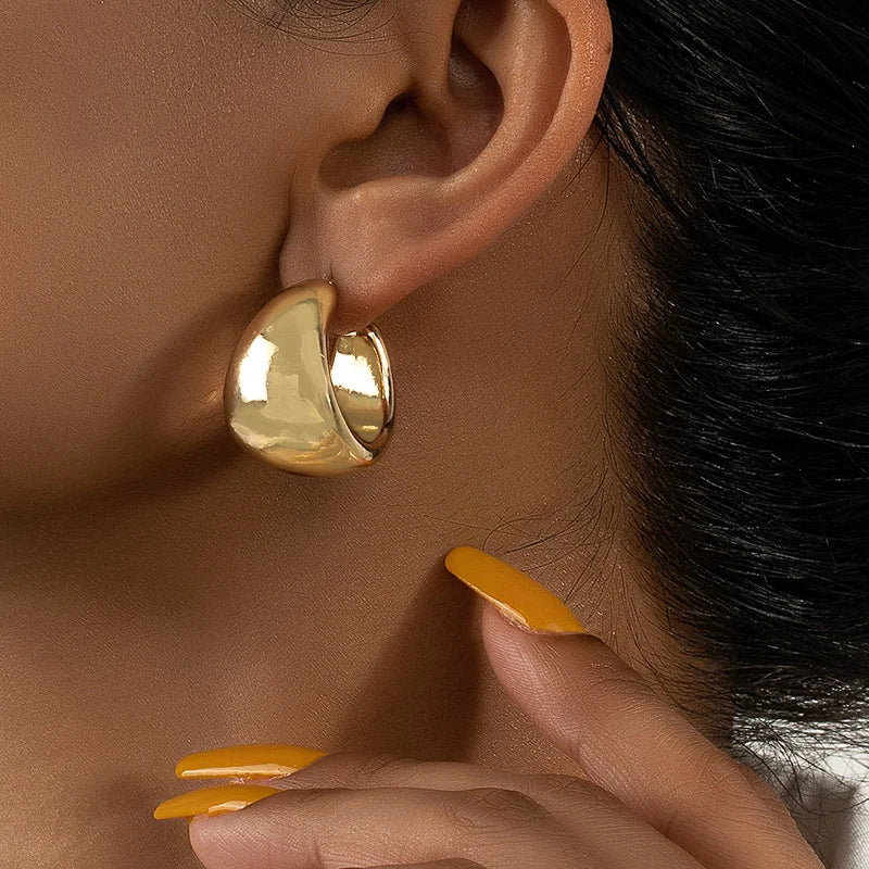 New Gold Color Round Chunky Earrings