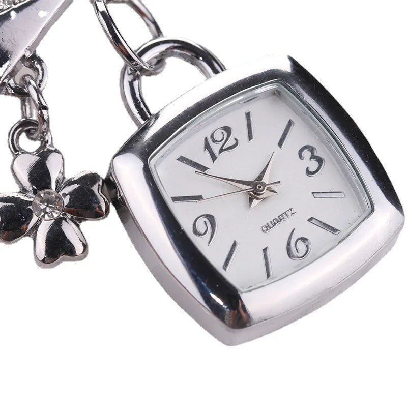 Women Watches with Letters Rhinestone Inlaid Chain Bracelet