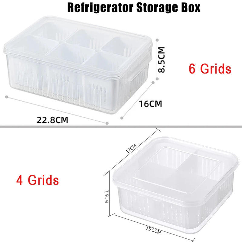 Refrigerator Storage Box 4/6 Grid Food Vegetable Fruit Storage Box Fridge Organizer