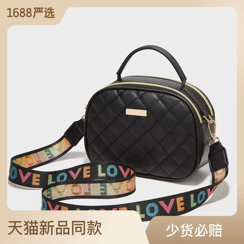 Shell bag, double zipper single shoulder printed strap