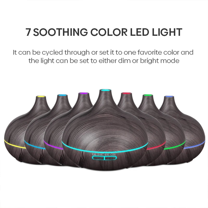 Aromatherapy Essential Oil Diffuser Wood Grain Remote Control Ultrasonic Air Humidifier with 7 Colors Light