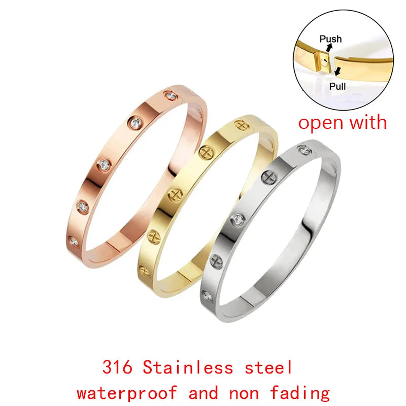 Gold Color Zircon And Cross Nut Nail Bracelet  Stainless Steel