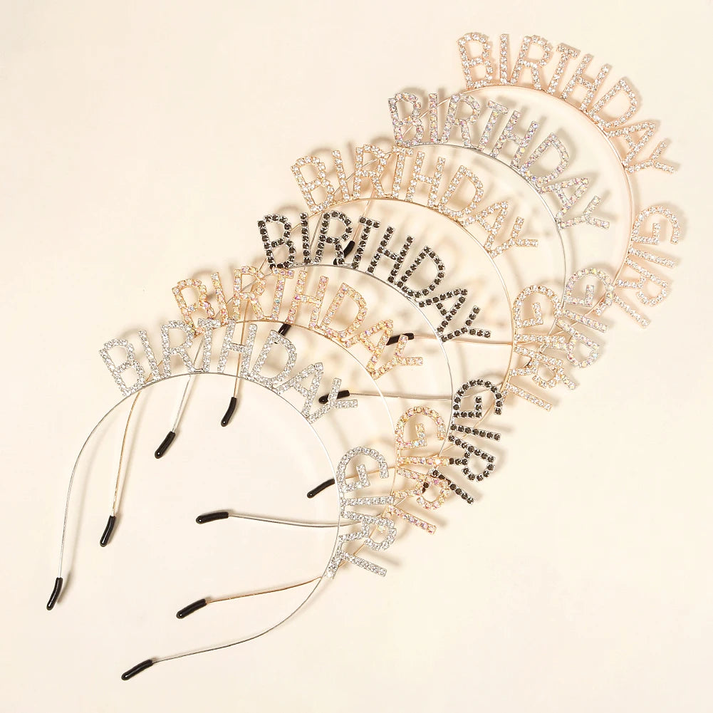 Shiny Rhinestone English Letters Happy Birthday Headband