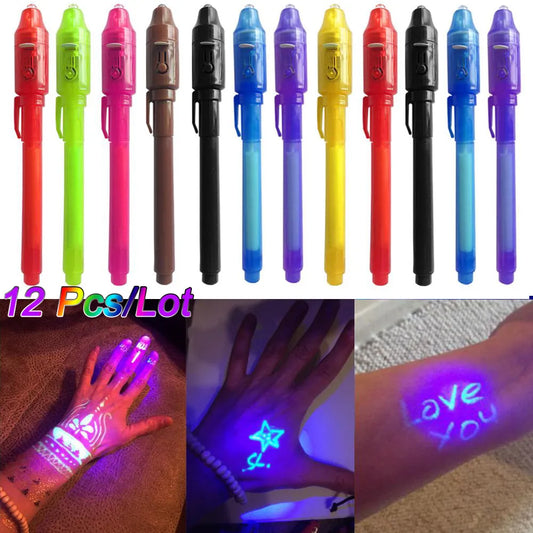 12 PCS Invisible Ink Pen , Spy Pen with UV Light,