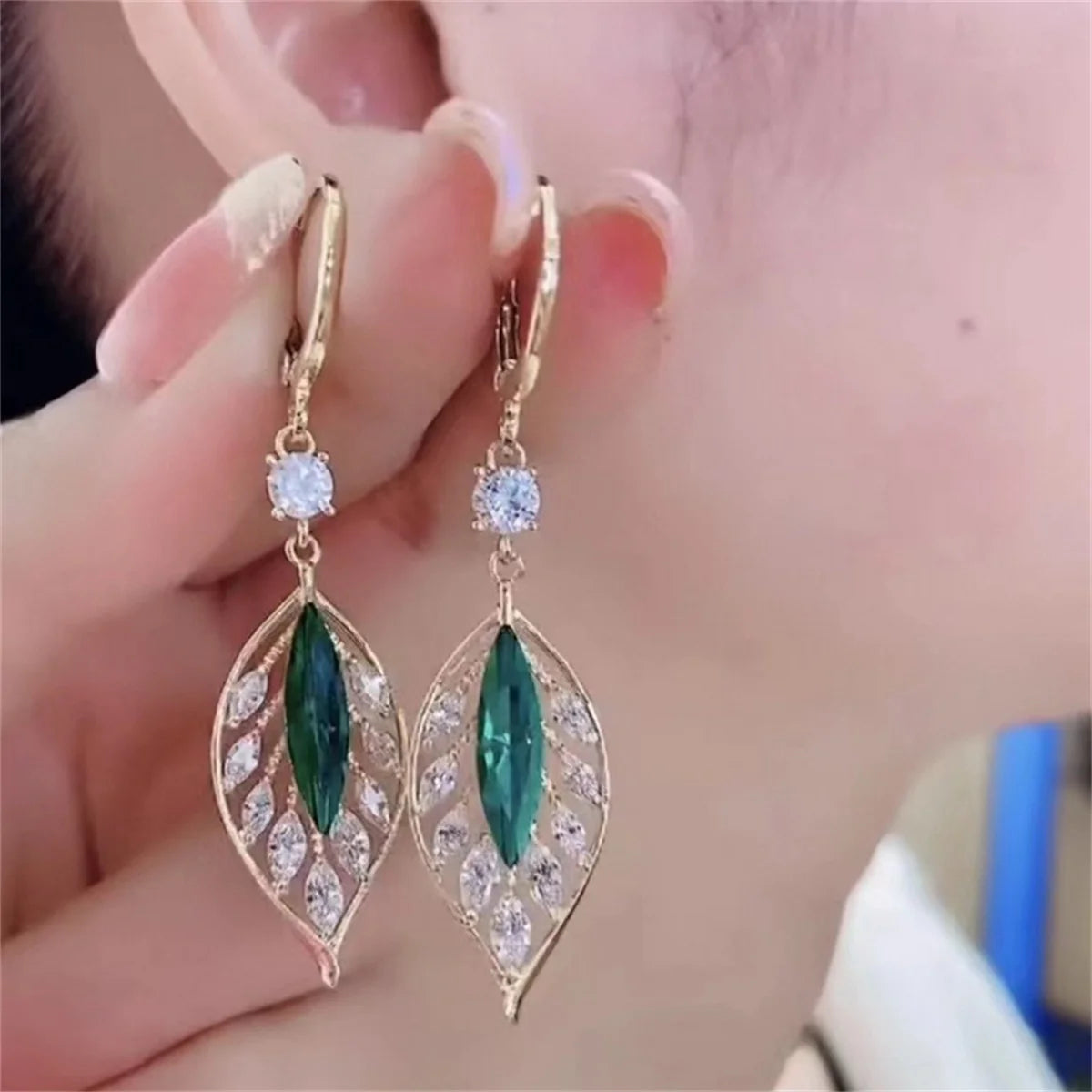 Crystal Leaf Tassel Drop Earrings