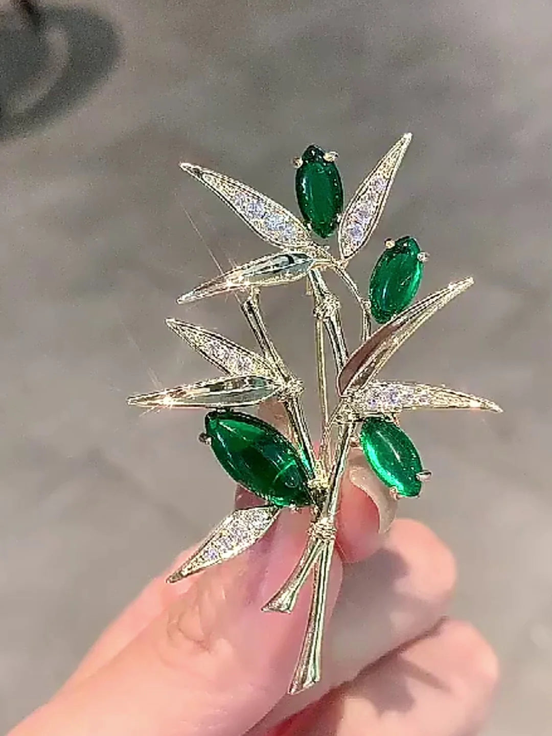 Luxury Green Crystal Bamboo Leaf Brooch