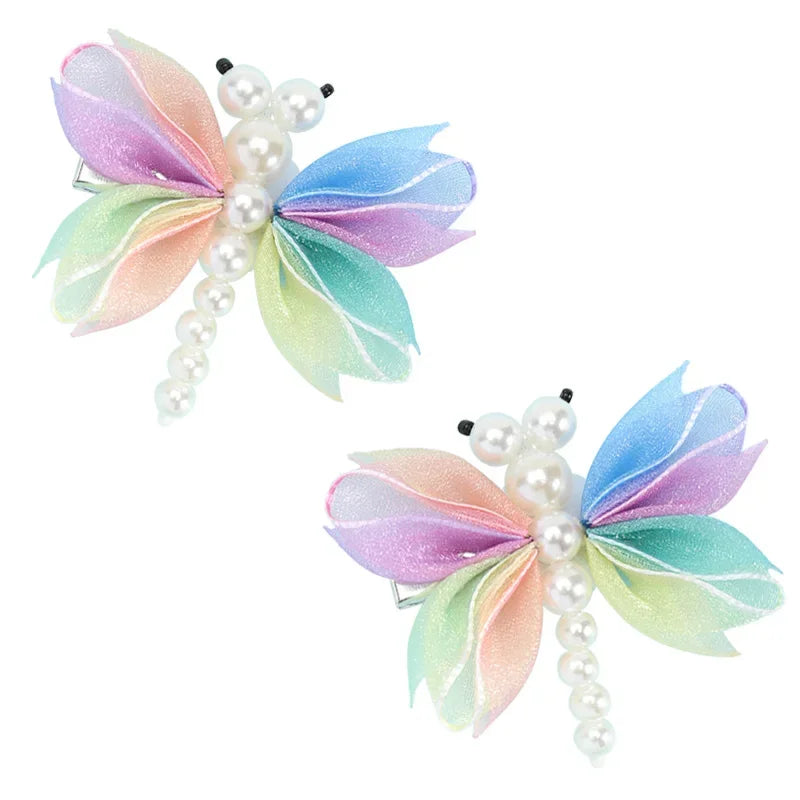 2Pcs Cute Pearl Butterfly Hair Clips