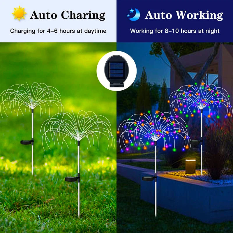 amazing Solar LED Firework Fairy Lights Outdoor Waterproof Garden Decoration