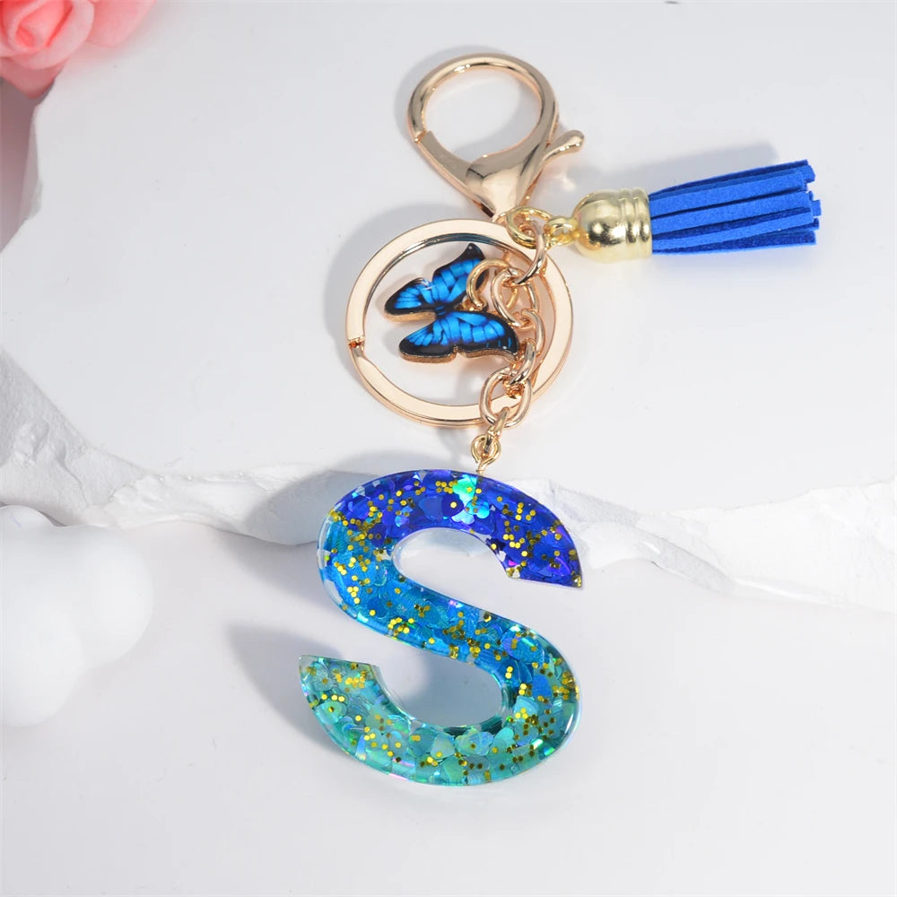 Sea Blue A To Z 26 Letter Keychain Women Wallet Charms