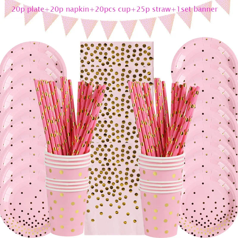 Rose Gold Party Supplies Disposable Polka Dots