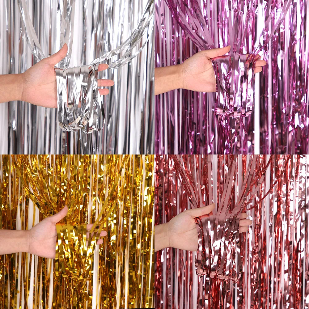 Backdrop Curtains Glitter Glossy Fringe Tinsel Foil Curtain