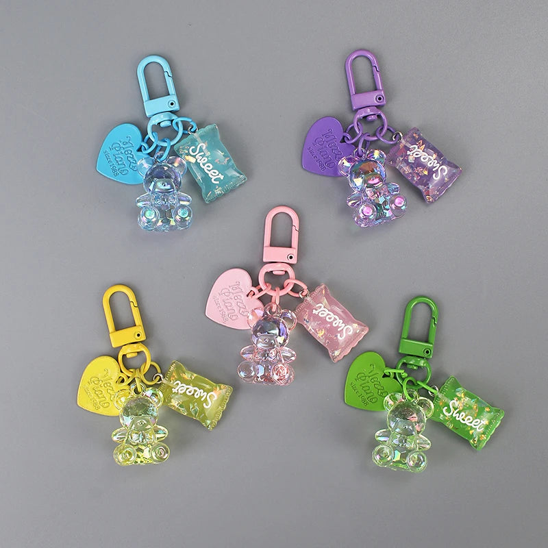 Cartoon Bling Heart Bear Animal Candy Keychain Key Ring