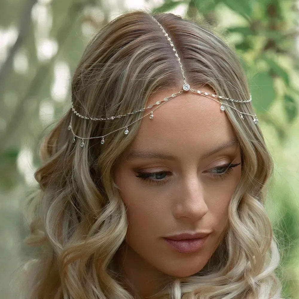 Boho Crystal Head Chain Wedding Hair