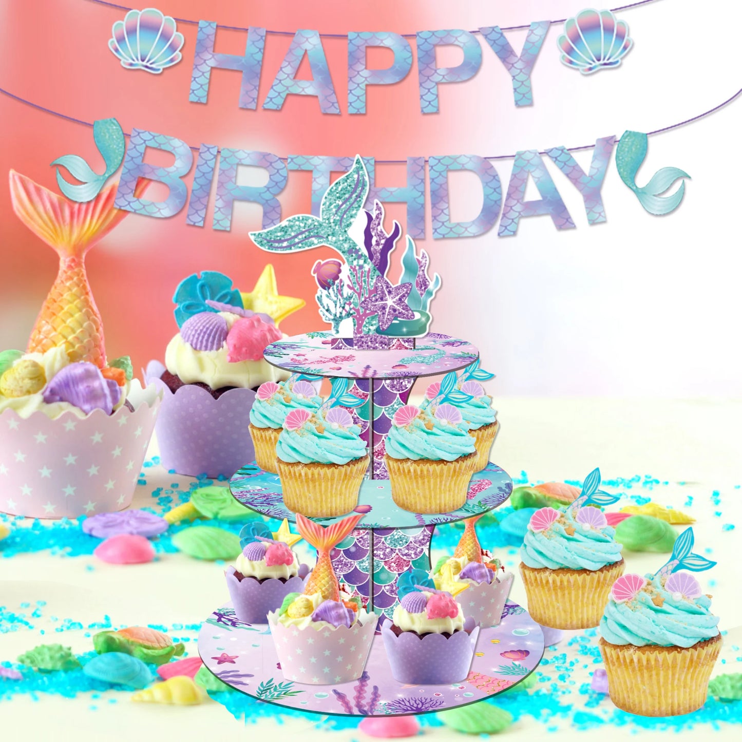 3Tier Cartoon Mermaid Tail Party Cake Display Stand