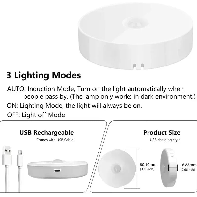 Motion Sensor LED Night Light USB Rechargeable Night Lamp