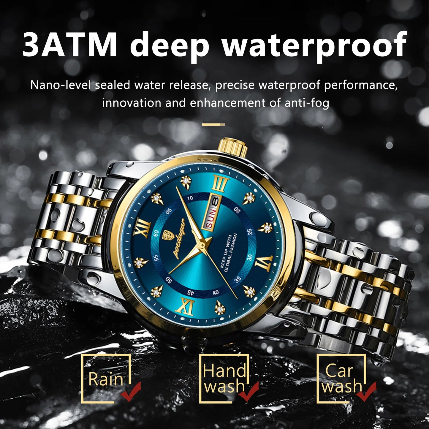 Luxury Watch for Man Elegant Date Week Waterproof