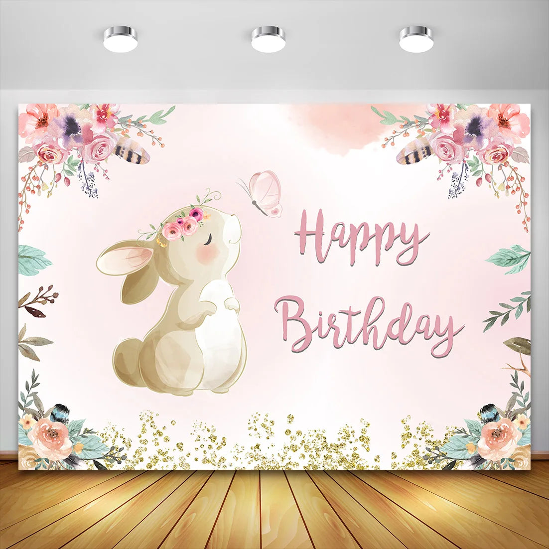 Bohemian Style Flowers Bunny Birthday Photography Backdrop Backgrounds Party Wall