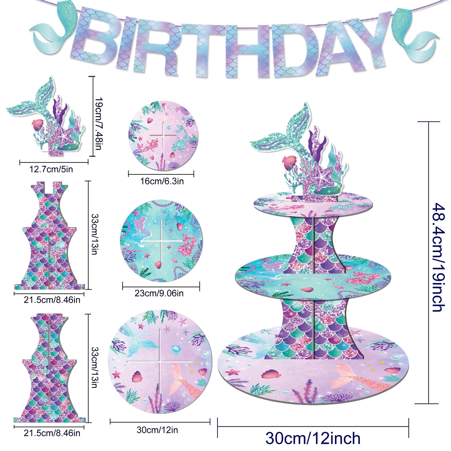 3Tier Cartoon Mermaid Tail Party Cake Display Stand