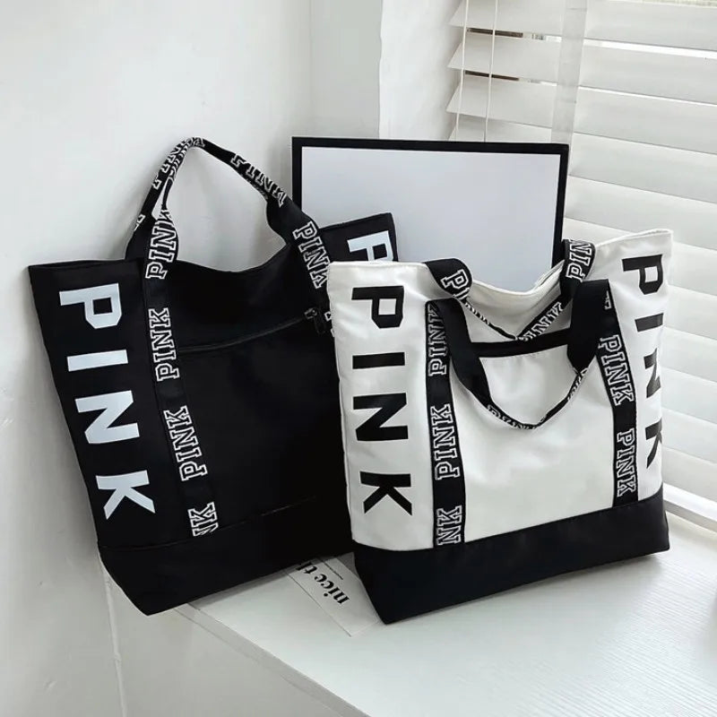 Pink Letter Graphic Tote Handbags