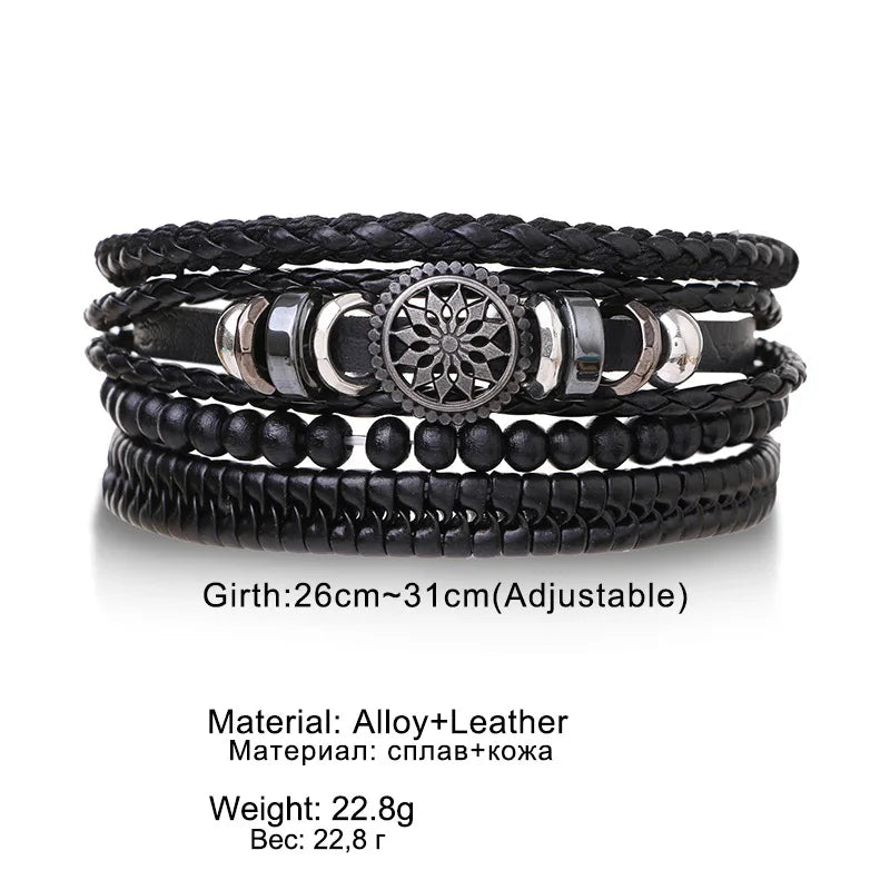 4Pcs/ Set Braided Wrap Leather Bracelets