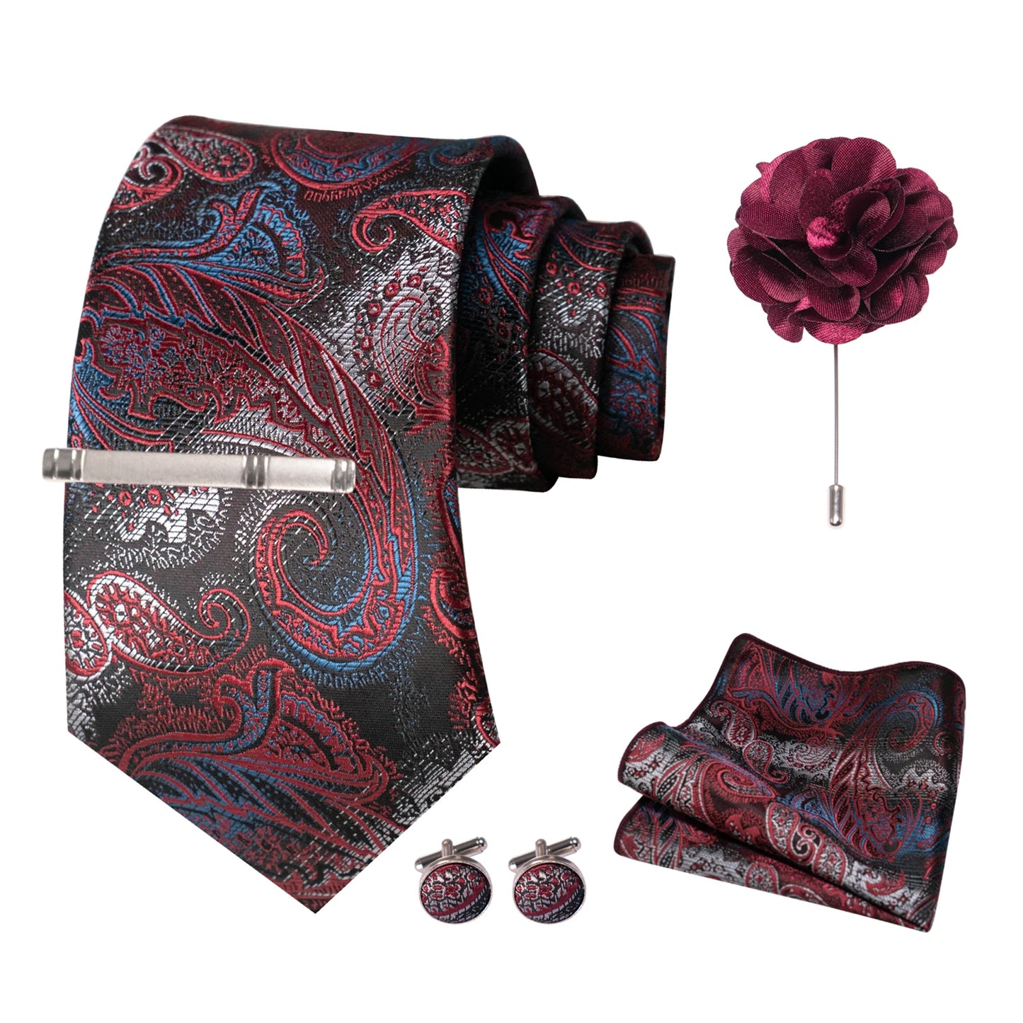 Wine red Men Tie Paisley Silk