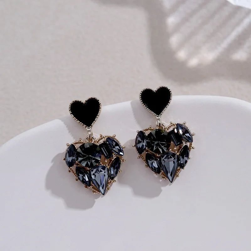 Black Rhinestone Love Earrings