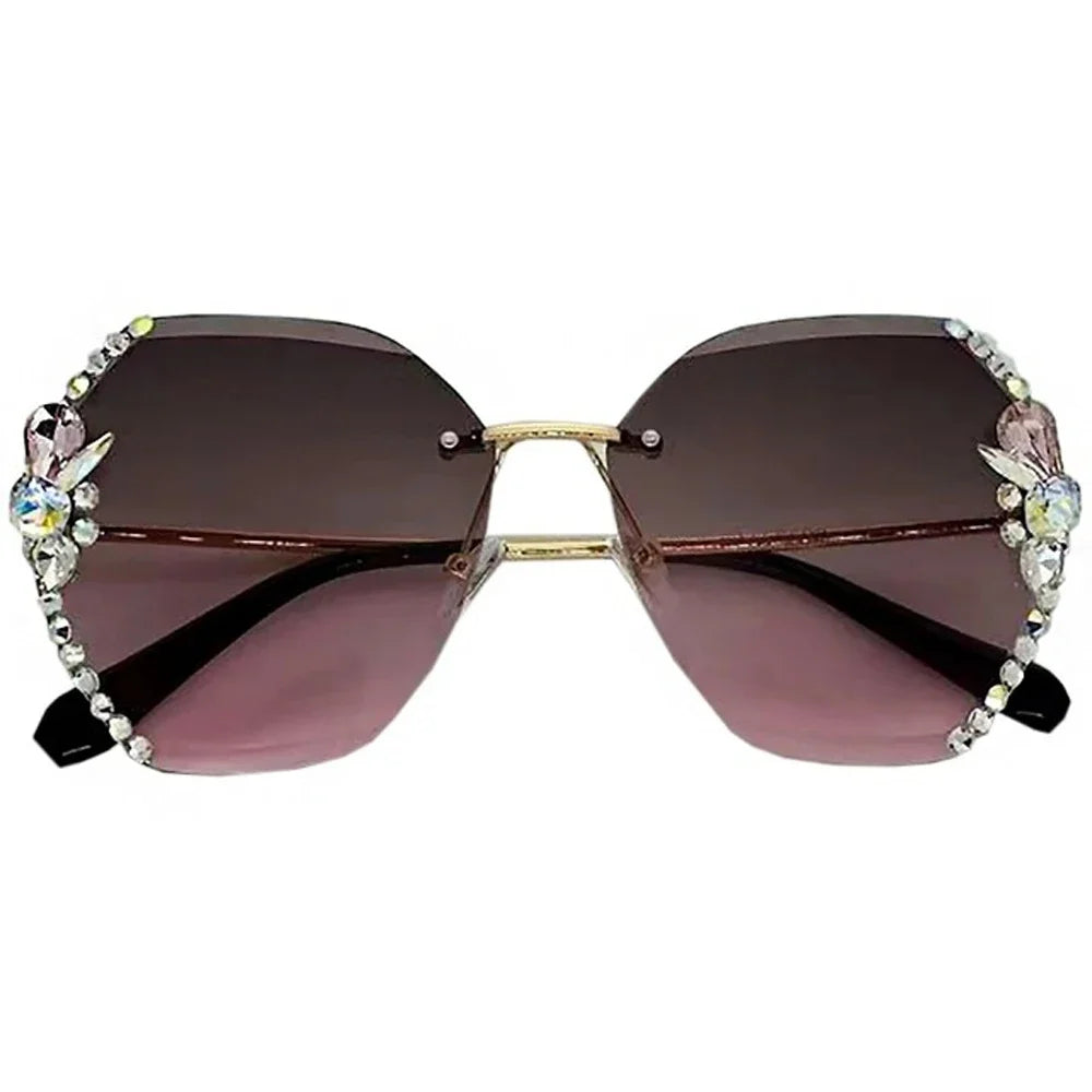 Luxury Brand Design Vintage Rimless Rhinestone Sunglasses