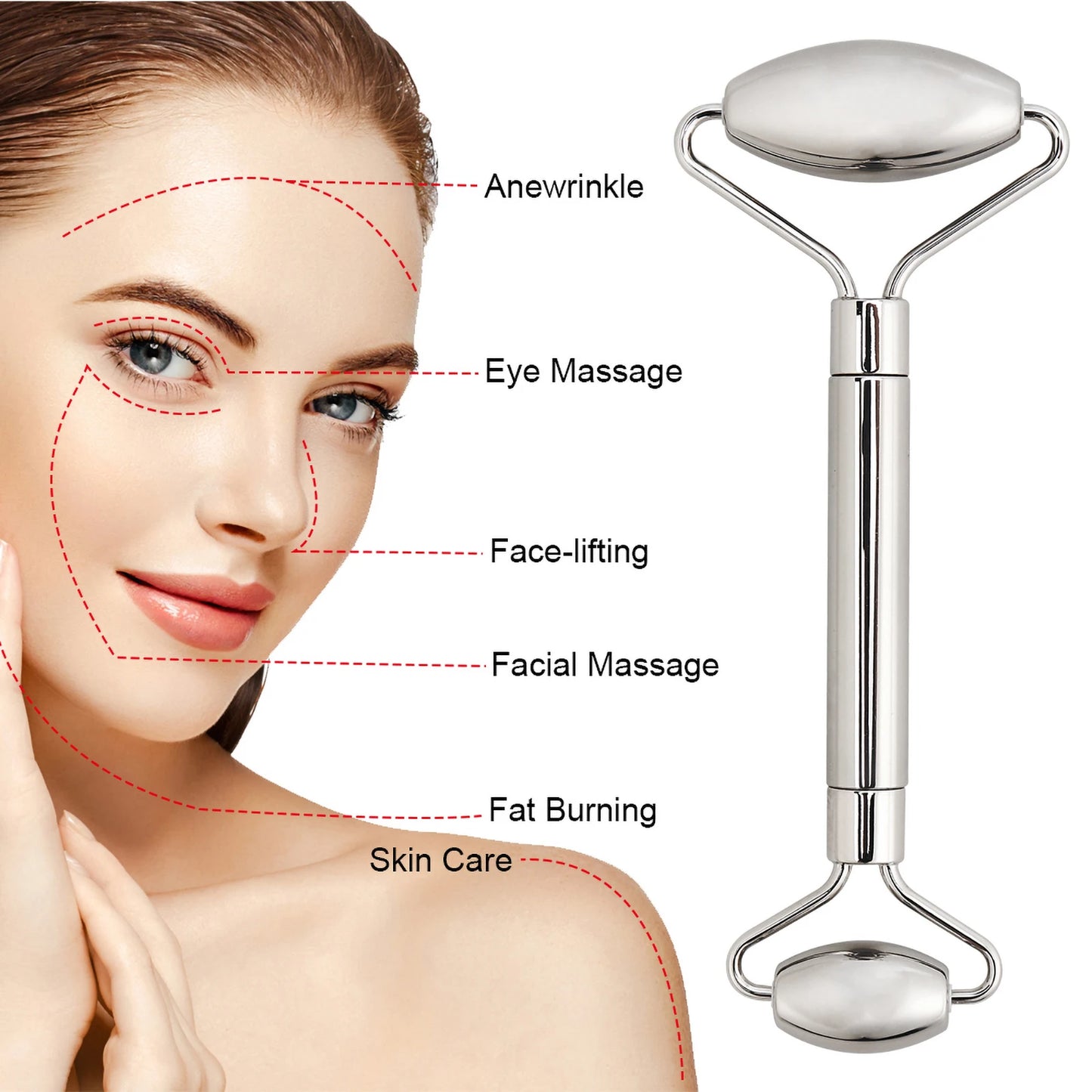 Stainless Steel Facial Roller Gua Sha Set Face Care Lifting Massage Tools Anti Wrinkle Skin Tighten