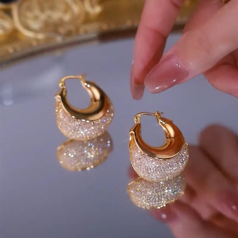 Gold Colour Mesh Zircon Earrings