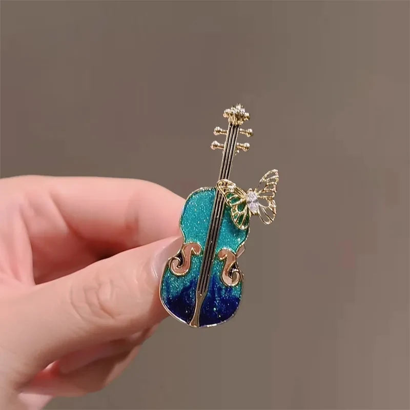 Insect Butterfly Violin Metal Brooch