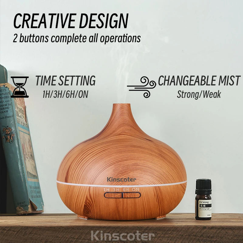 Aromatherapy Essential Oil Diffuser Wood Grain Remote Control Ultrasonic Air Humidifier with 7 Colors Light