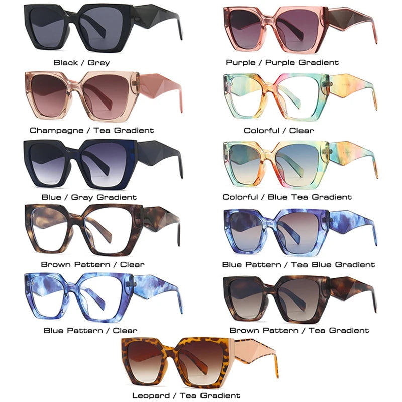 SO&EI Retro Polygon Cat Eye Colorful Sunglasses Women Fashion Brand Designer Clear Gradient Shades UV400 Men Sun Glasses